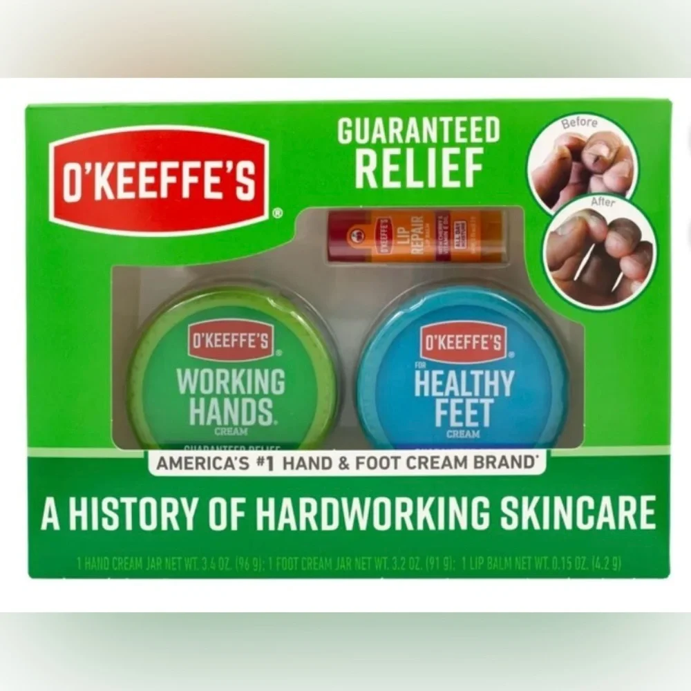 O'Keeffe's Giftbox Set- Lip, Hand and Feet Cream. New in box.